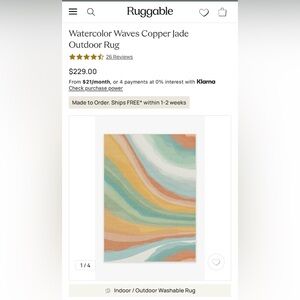 Ruggable Outdoor Watercolor Waves Copper Jade, 5x7, Rug + Pad System, Like New